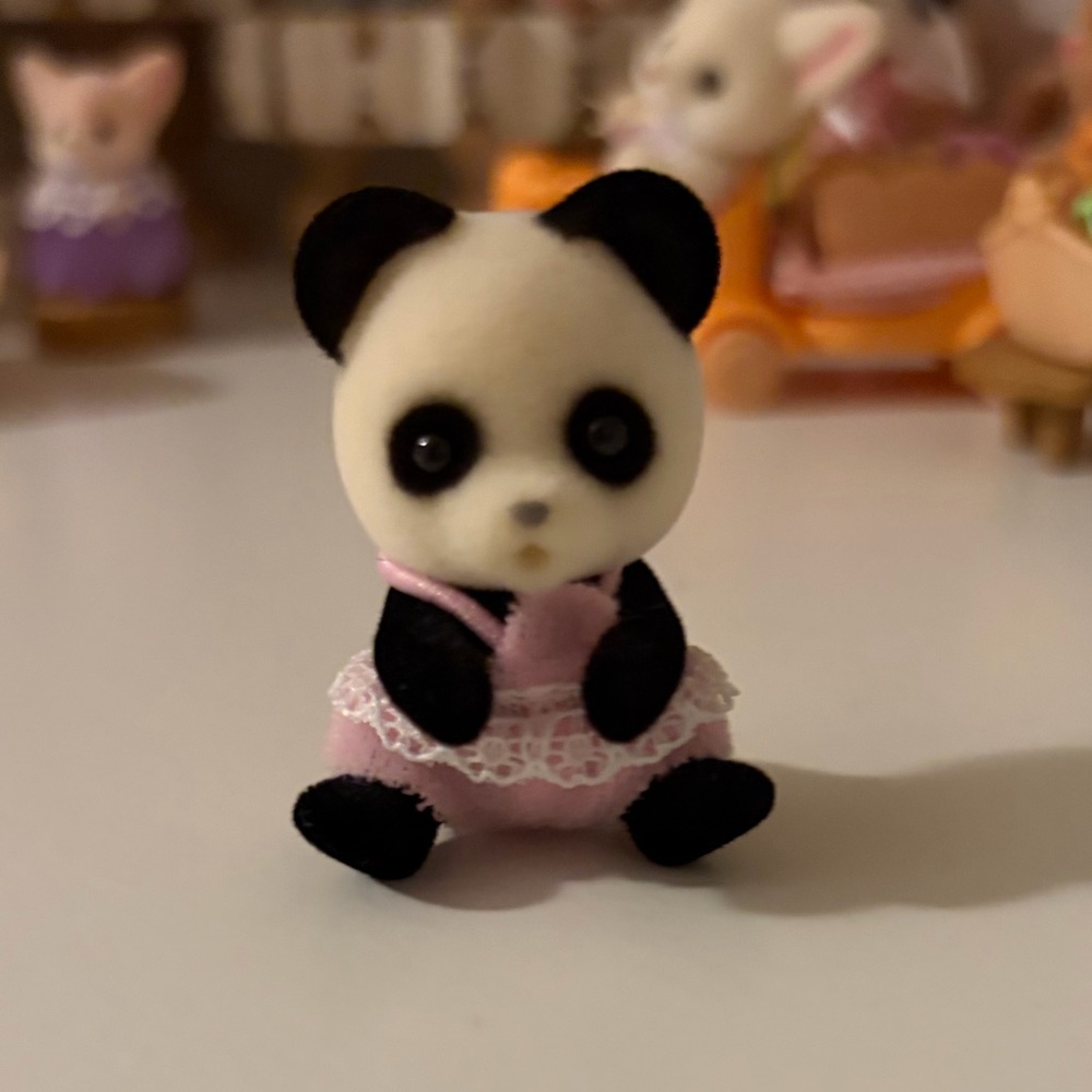 Calico Critters - Adorable Panda Baby Figurine in Pink Dress - NWOT